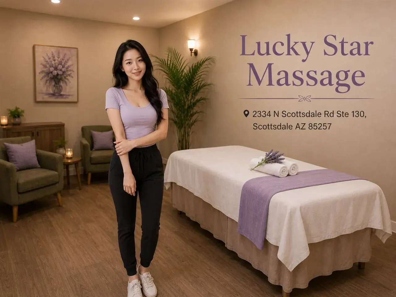 Friendly massage therapist ready to welcome guests at Lucky Star Massage in Scottsdale AZ