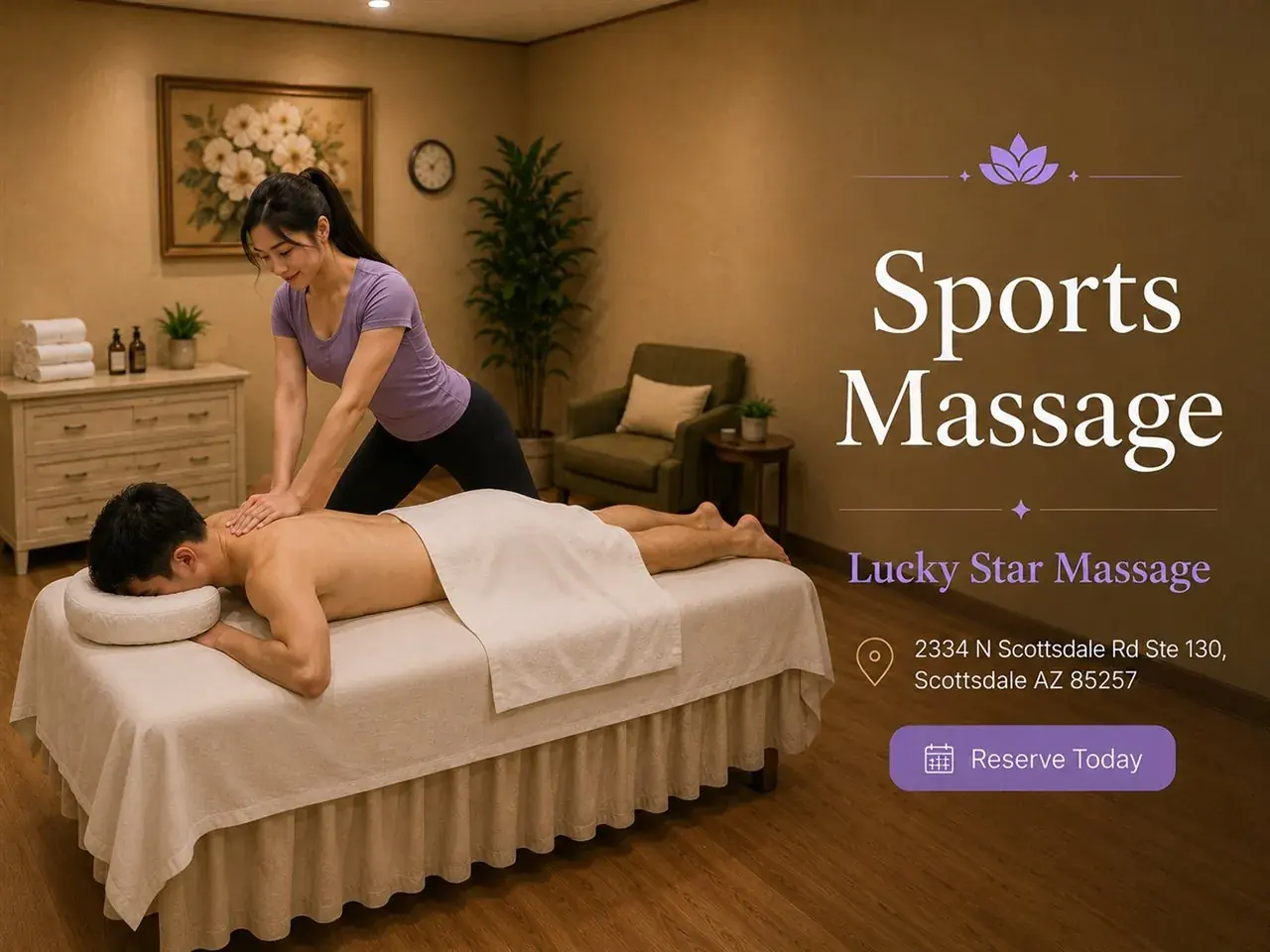 Sports massage working tired back and leg muscles at Lucky Star Massage in Scottsdale AZ